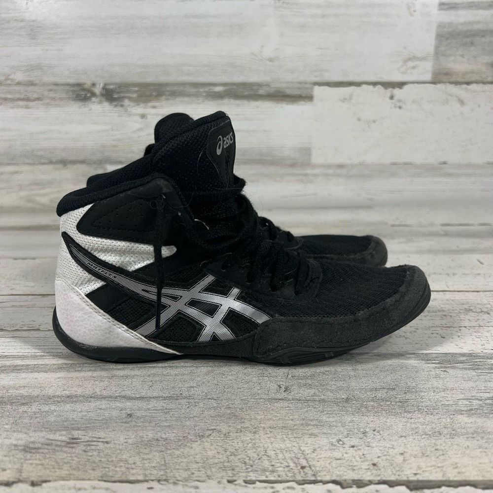 Asics Matfle GS Kids Toddler Wrestling Athletic Shoes Black White Size 3 US